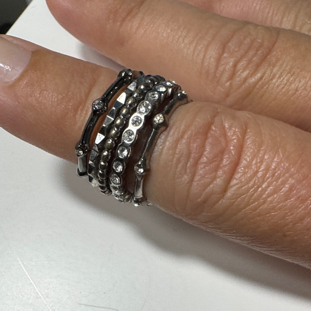 Stella & Dot Gunmetal Stackable Crystal Band Set